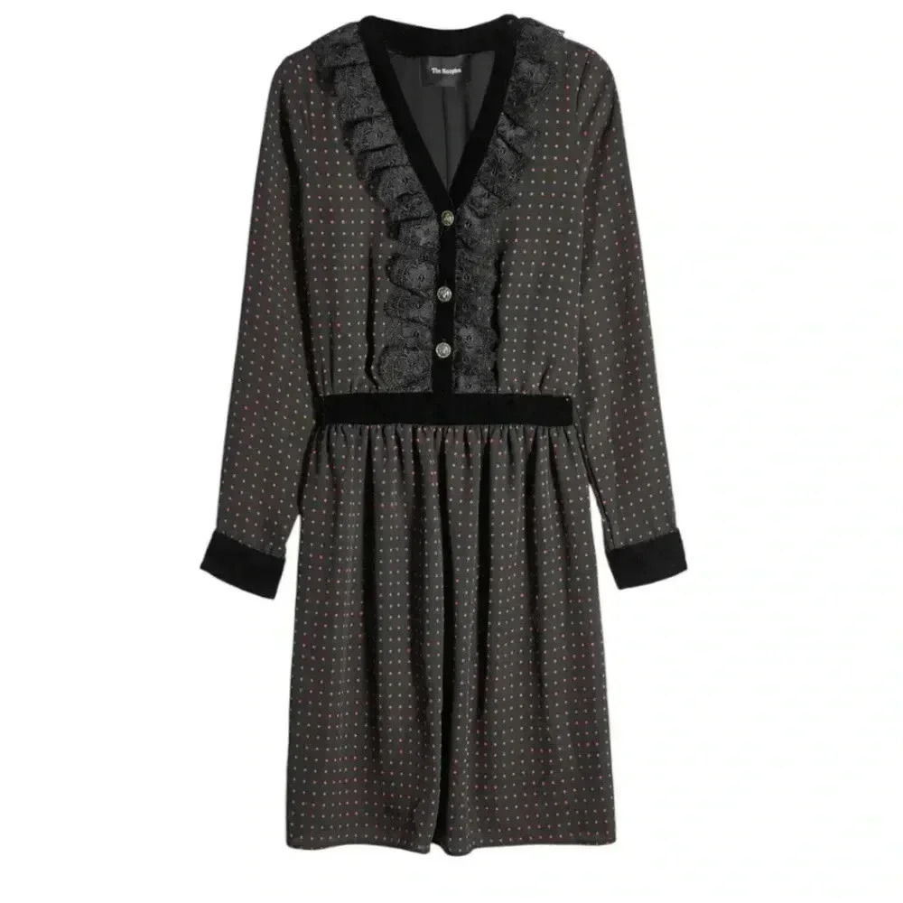 The Kooples Black and Gray Polka Dot Dress 2 M